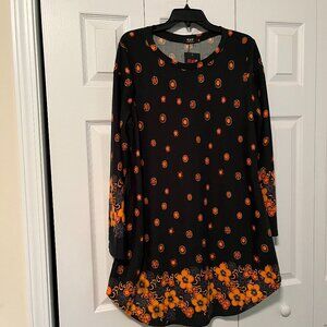 Women's Black Midi Dress with Orange Floral Border